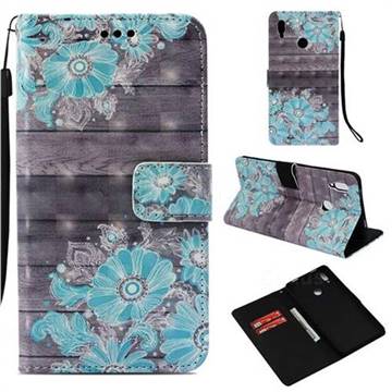 Blue Flower 3D Painted Leather Wallet Case for Huawei Honor Note 10