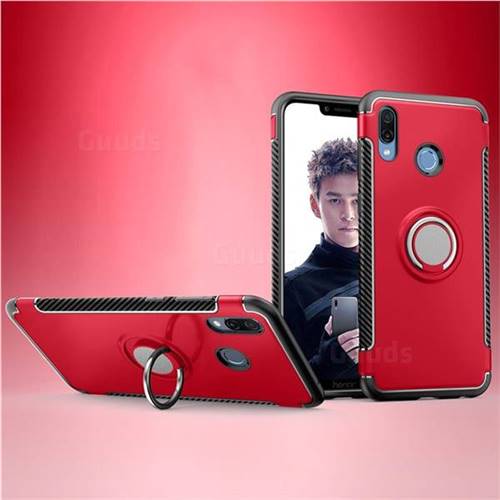 Armor Anti Drop Carbon PC + Silicon Invisible Ring Holder Phone Case for Huawei Honor Play(6.3 inch) - Red