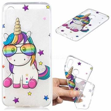 Glasses Unicorn Clear Varnish Soft Phone Back Cover for Huawei Honor Play(6.3 inch)