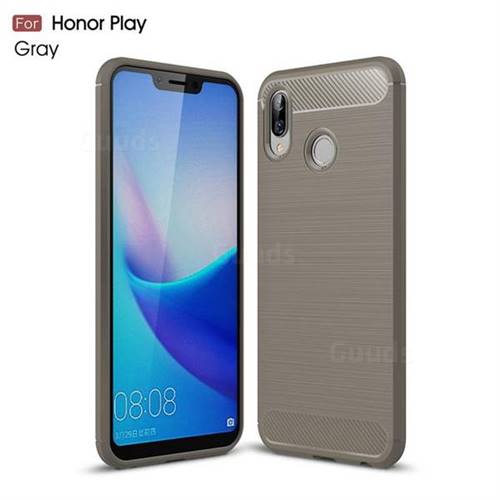 Luxury Carbon Fiber Brushed Wire Drawing Silicone TPU Back Cover for Huawei Honor Play(6.3 inch) - Gray