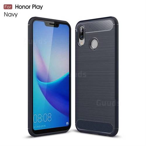 Luxury Carbon Fiber Brushed Wire Drawing Silicone TPU Back Cover for Huawei Honor Play(6.3 inch) - Navy