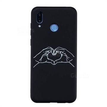 Heart Hand Stick Figure Matte Black TPU Phone Cover for Huawei Honor Play(6.3 inch)