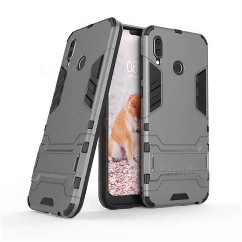 Armor Premium Tactical Grip Kickstand Shockproof Dual Layer Rugged Hard Cover for Huawei Honor Play(6.3 inch) - Gray