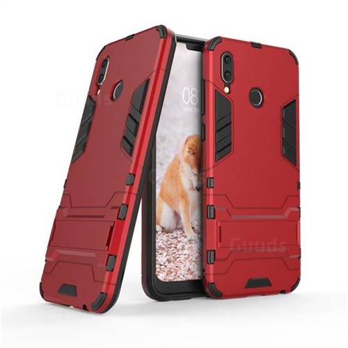 Armor Premium Tactical Grip Kickstand Shockproof Dual Layer Rugged Hard Cover for Huawei Honor Play(6.3 inch) - Wine Red
