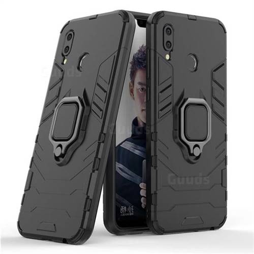 Black Panther Armor Metal Ring Grip Shockproof Dual Layer Rugged Hard Cover for Huawei Honor Play(6.3 inch) - Black