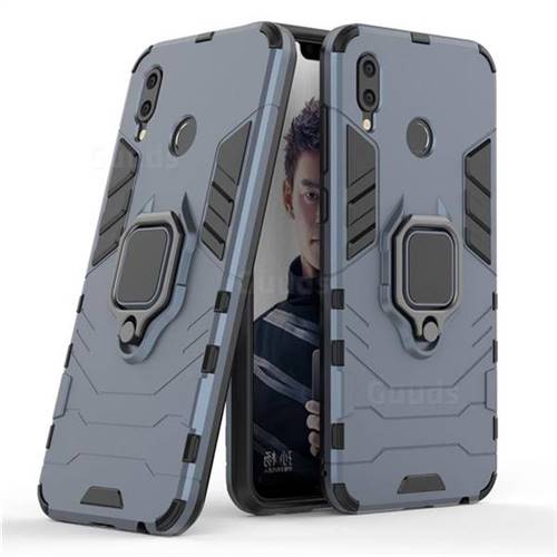 Black Panther Armor Metal Ring Grip Shockproof Dual Layer Rugged Hard Cover for Huawei Honor Play(6.3 inch) - Blue