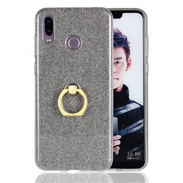 Luxury Soft TPU Glitter Back Ring Cover with 360 Rotate Finger Holder Buckle for Huawei Honor Play(6.3 inch) - Black