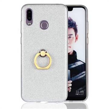 Luxury Soft TPU Glitter Back Ring Cover with 360 Rotate Finger Holder Buckle for Huawei Honor Play(6.3 inch) - White
