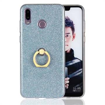 Luxury Soft TPU Glitter Back Ring Cover with 360 Rotate Finger Holder Buckle for Huawei Honor Play(6.3 inch) - Blue