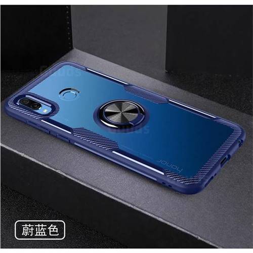 Acrylic Glass Carbon Invisible Ring Holder Phone Cover for Huawei Honor Play(6.3 inch) - Azure