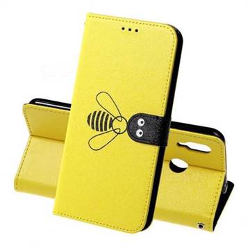 Silk Texture Bee Pattern Leather Phone Case for Huawei Honor Play(6.3 inch) - Yellow