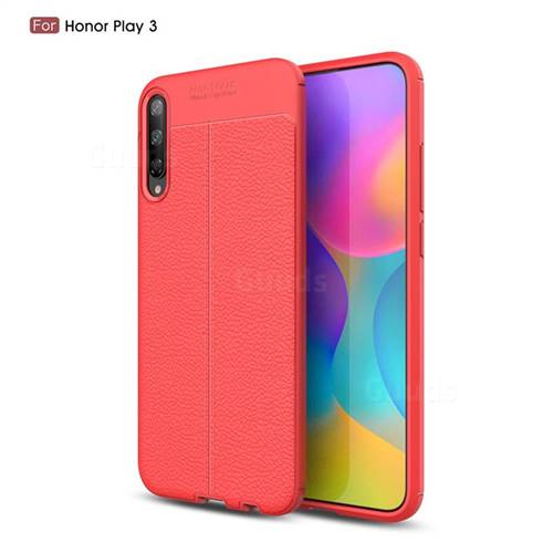 Luxury Auto Focus Litchi Texture Silicone TPU Back Cover for Huawei Honor Play 3 - Red