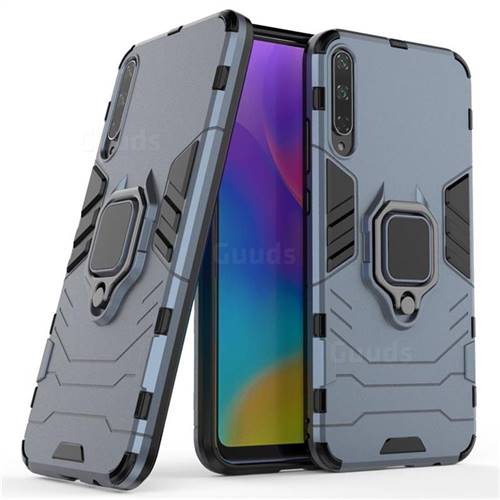 Black Panther Armor Metal Ring Grip Shockproof Dual Layer Rugged Hard Cover for Huawei Honor Play 3 - Blue
