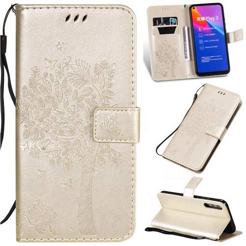 Embossing Butterfly Tree Leather Wallet Case for Huawei Honor Play 3 - Champagne