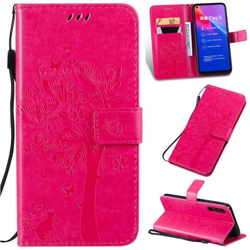 Embossing Butterfly Tree Leather Wallet Case for Huawei Honor Play 3 - Rose