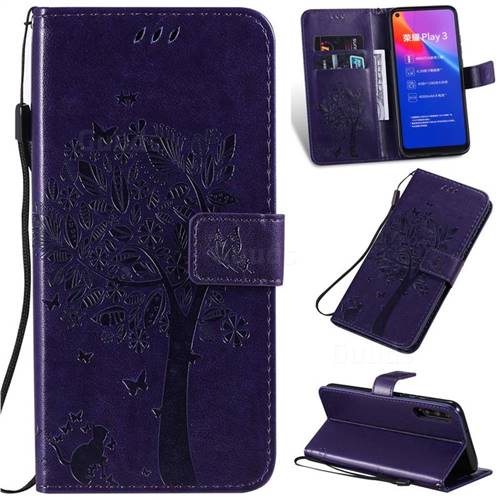 Embossing Butterfly Tree Leather Wallet Case for Huawei Honor Play 3 - Purple