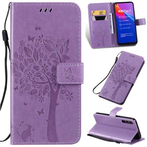 Embossing Butterfly Tree Leather Wallet Case for Huawei Honor Play 3 - Violet