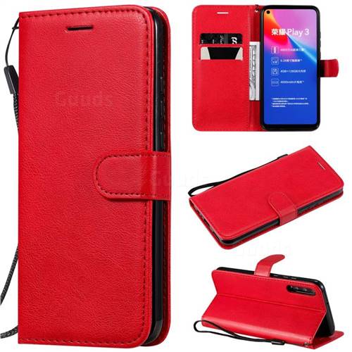 Retro Greek Classic Smooth PU Leather Wallet Phone Case for Huawei Honor Play 3 - Red