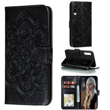 Intricate Embossing Datura Solar Leather Wallet Case for Huawei Honor Play 3 - Black