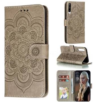 Intricate Embossing Datura Solar Leather Wallet Case for Huawei Honor Play 3 - Gray