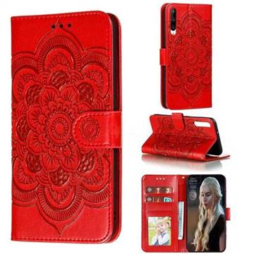Intricate Embossing Datura Solar Leather Wallet Case for Huawei Honor Play 3 - Red