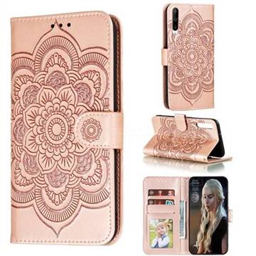 Intricate Embossing Datura Solar Leather Wallet Case for Huawei Honor Play 3 - Rose Gold
