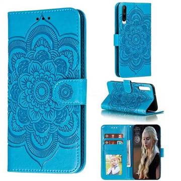 Intricate Embossing Datura Solar Leather Wallet Case for Huawei Honor Play 3 - Blue