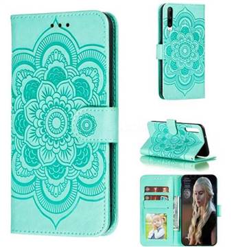 Intricate Embossing Datura Solar Leather Wallet Case for Huawei Honor Play 3 - Green
