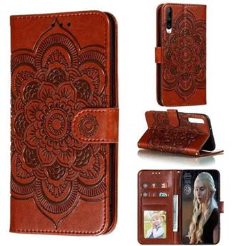 Intricate Embossing Datura Solar Leather Wallet Case for Huawei Honor Play 3 - Brown