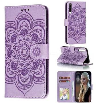 Intricate Embossing Datura Solar Leather Wallet Case for Huawei Honor Play 3 - Purple