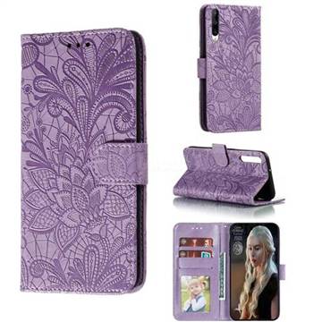 Intricate Embossing Lace Jasmine Flower Leather Wallet Case for Huawei Honor Play 3 - Purple