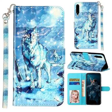 Snow Wolf 3D Leather Phone Holster Wallet Case for Huawei Honor Play 3