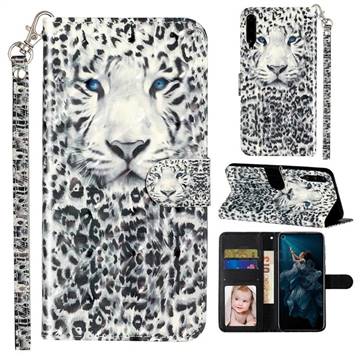 White Leopard 3D Leather Phone Holster Wallet Case for Huawei Honor Play 3
