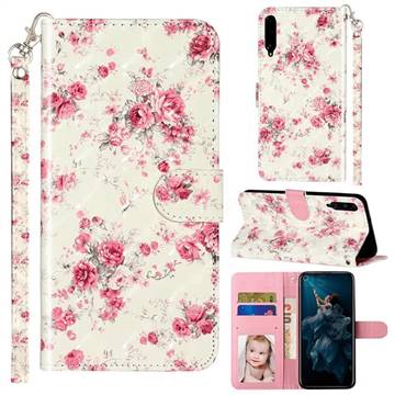 Rambler Rose Flower 3D Leather Phone Holster Wallet Case for Huawei Honor Play 3