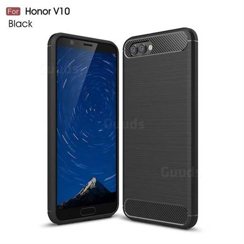 Luxury Carbon Fiber Brushed Wire Drawing Silicone TPU Back Cover for Huawei Honor View 10 (V10) - Black