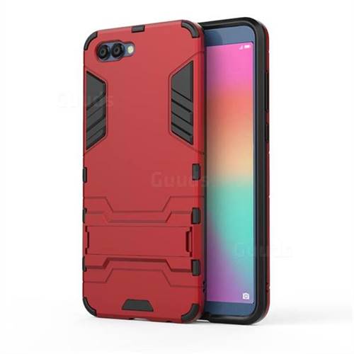 Armor Premium Tactical Grip Kickstand Shockproof Dual Layer Rugged Hard Cover for Huawei Honor View 10 (V10) - Wine Red