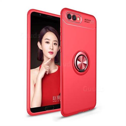 Auto Focus Invisible Ring Holder Soft Phone Case for Huawei Honor View 10 (V10) - Red