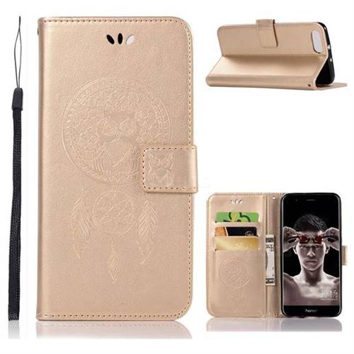 Intricate Embossing Owl Campanula Leather Wallet Case for Huawei Honor View 10 (V10) - Champagne