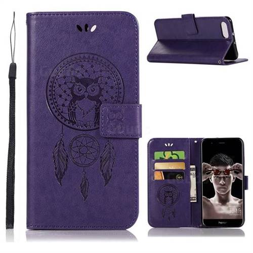 Intricate Embossing Owl Campanula Leather Wallet Case for Huawei Honor View 10 (V10) - Purple