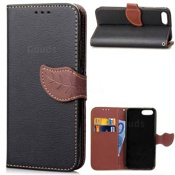 Leaf Buckle Litchi Leather Wallet Phone Case for Huawei Honor View 10 (V10) - Black