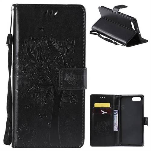 Embossing Butterfly Tree Leather Wallet Case for Huawei Honor View 10 (V10) - Black
