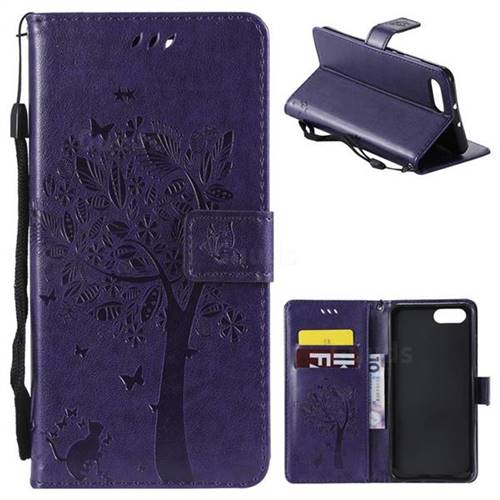 Embossing Butterfly Tree Leather Wallet Case for Huawei Honor View 10 (V10) - Purple