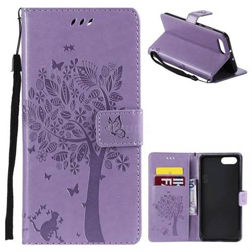 Embossing Butterfly Tree Leather Wallet Case for Huawei Honor View 10 (V10) - Violet