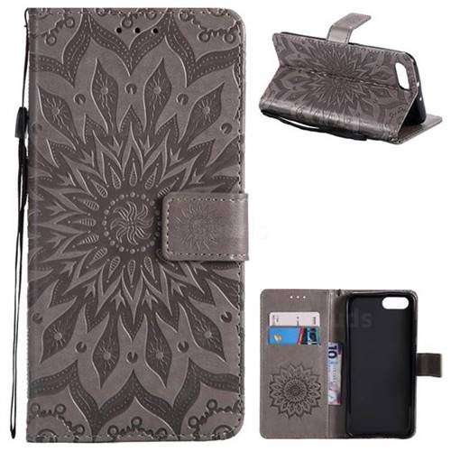 Embossing Sunflower Leather Wallet Case for Huawei Honor View 10 (V10) - Gray
