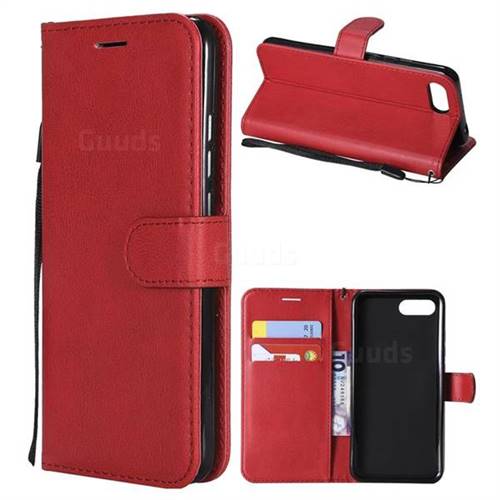 Retro Greek Classic Smooth PU Leather Wallet Phone Case for Huawei Honor View 10 (V10) - Red