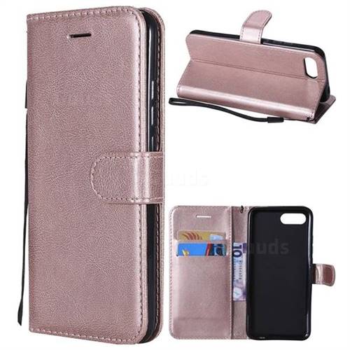 Retro Greek Classic Smooth PU Leather Wallet Phone Case for Huawei Honor View 10 (V10) - Rose Gold