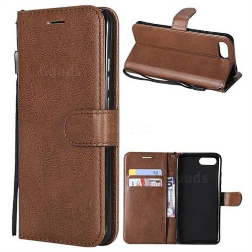 Retro Greek Classic Smooth PU Leather Wallet Phone Case for Huawei Honor View 10 (V10) - Brown
