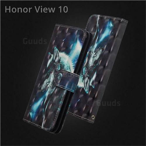 Snow Wolf 3D Painted Leather Wallet Case for Huawei Honor View 10 (V10)