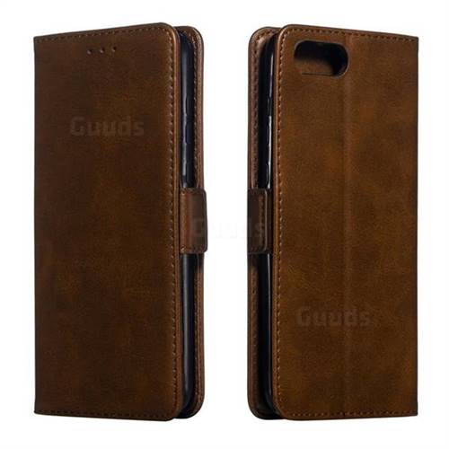 Retro Classic Calf Pattern Leather Wallet Phone Case for Huawei Honor View 10 (V10) - Brown