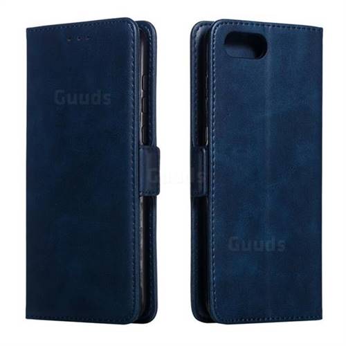 Retro Classic Calf Pattern Leather Wallet Phone Case for Huawei Honor View 10 (V10) - Blue